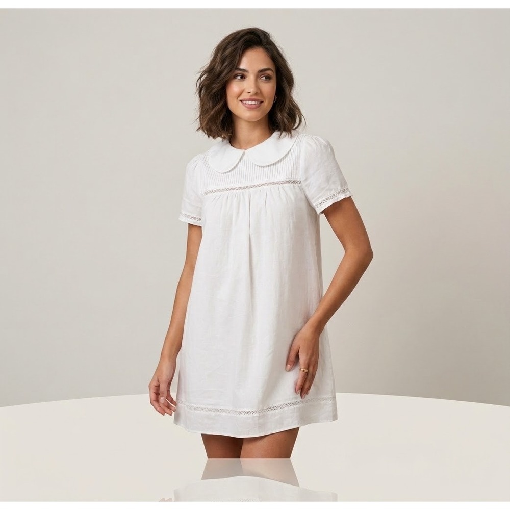 Princess Polly Bethanne Peter Pan Collar Pintuck Lace Babydoll Mini Dress US 4